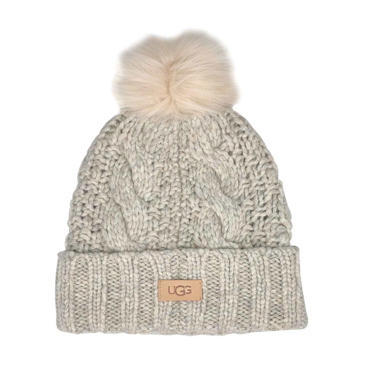 UGG Women's Knit Cable Faux Fur Pom Beanie 3 UGG Women's Knit Cable Faux Fur Pom Beanie